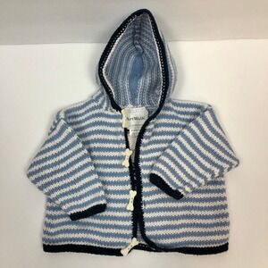 ArtWalk Sweater Hooded Baby 12 Months Blue Striped Skull Bones 100% Cotton